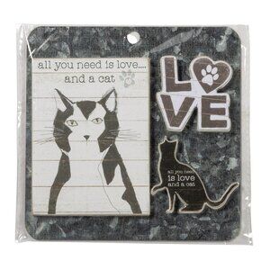 All You Need is Love and a Cat - Three Piece Magnet Memo Holder Set